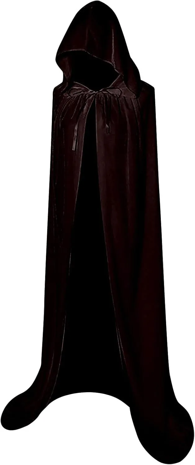 Lmdudan Unisex Long Hooded Cloak Velvet Cape Witch Costume Halloween Costumes Women Men Hooded Robe Medieval Cosplay Clothes