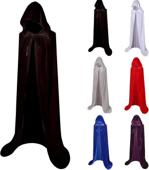 Lmdudan Unisex Long Hooded Cloak Velvet Cape Witch Costume Halloween Costumes Women Men Hooded Robe Medieval Cosplay Clothes