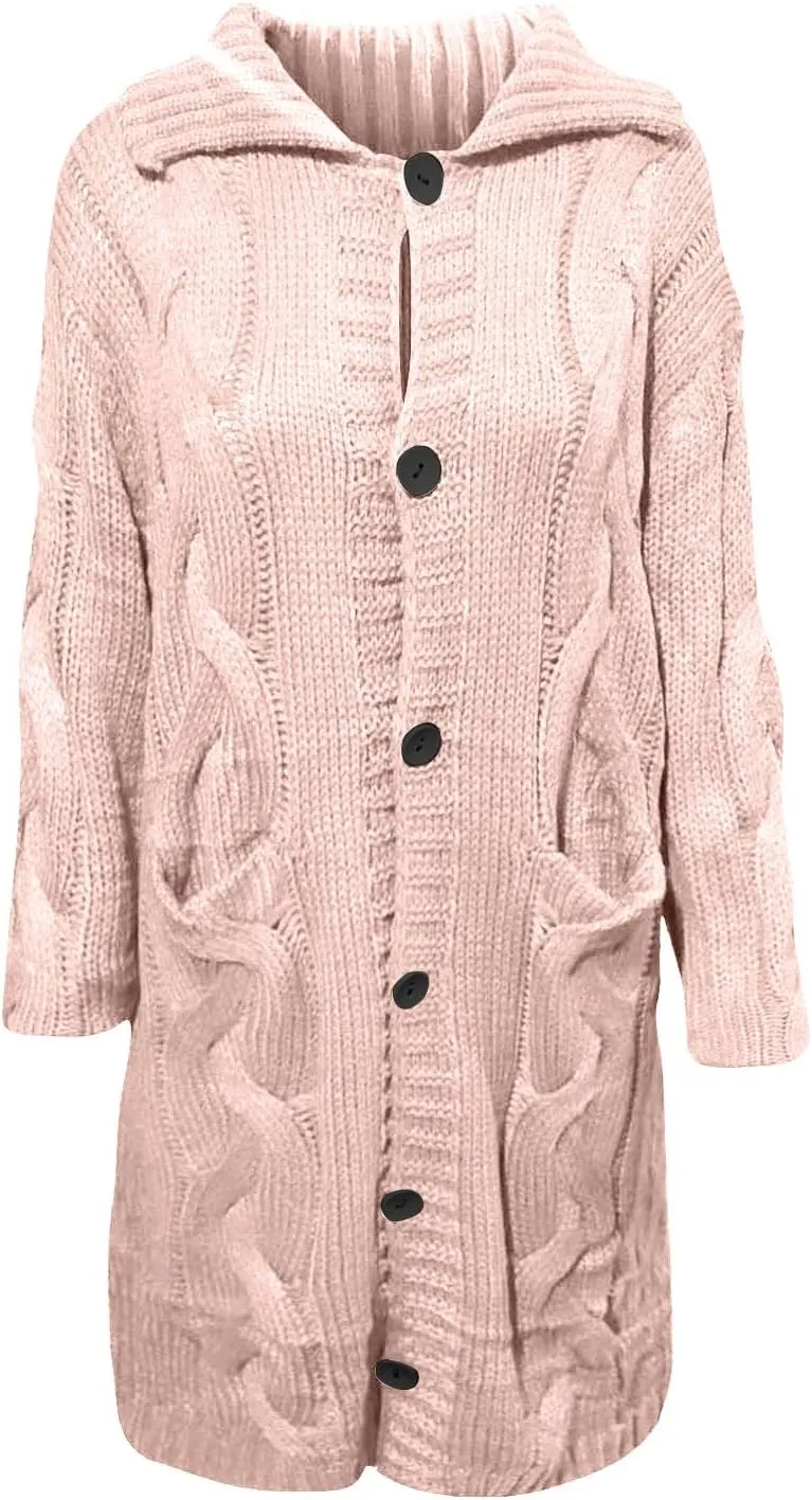 Long Trench Coats for Women Chunky Knitted Jackets Sweaters Long Sleeve Cardigan Tops Warm Hooded Jacket with Pocket