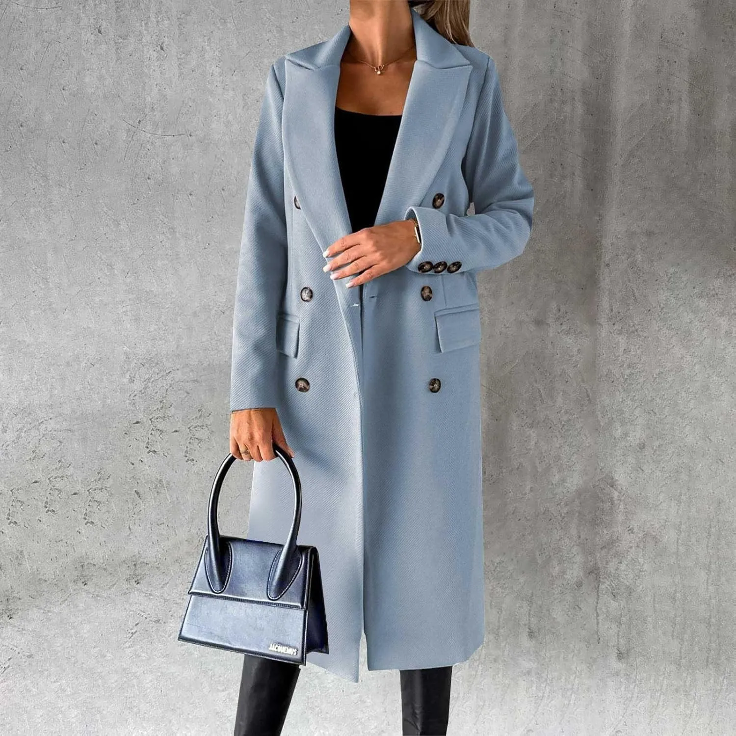 Long Winter Coats for Women Double Breasted Classic Lapel Outerwear Casual Trench Coat