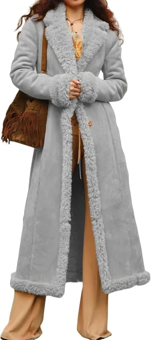 Long Winter Coats for Women Faux Suede Leather Shearing Jacket Fuzzy Sherpa Lined Trench Coat Business Casual Overcoat