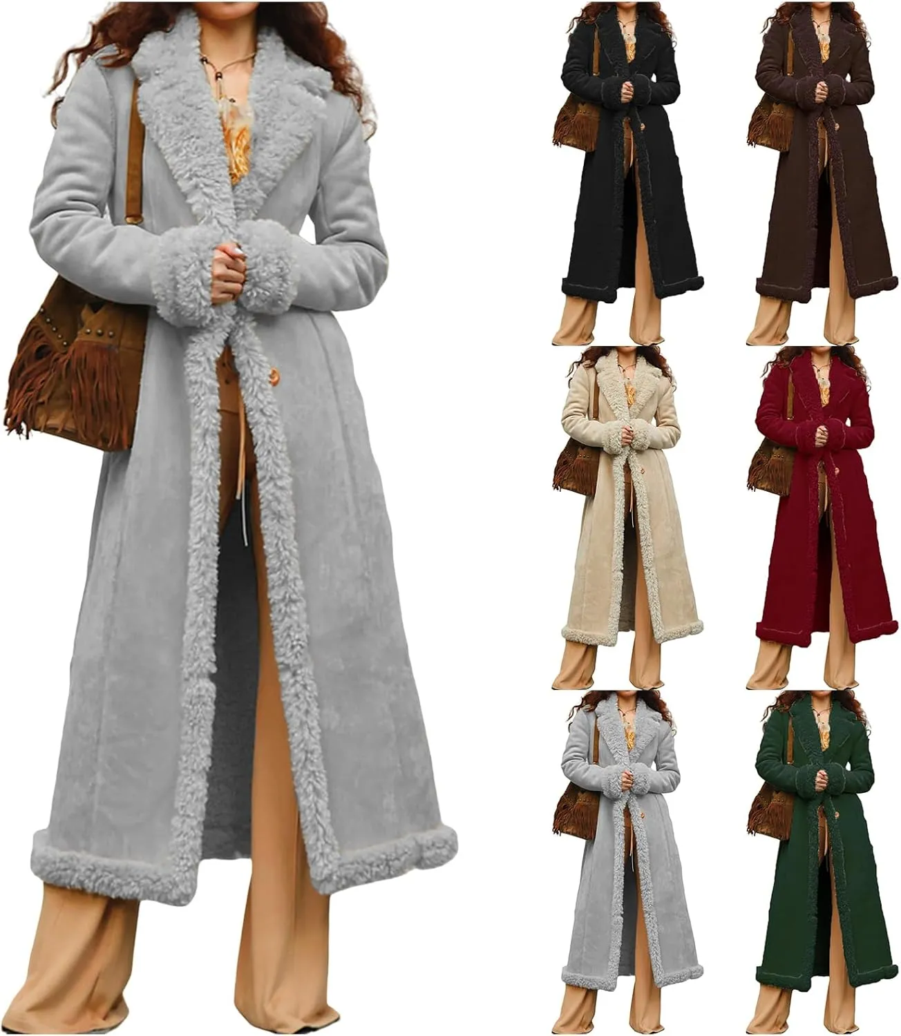 Long Winter Coats for Women Faux Suede Leather Shearing Jacket Fuzzy Sherpa Lined Trench Coat Business Casual Overcoat
