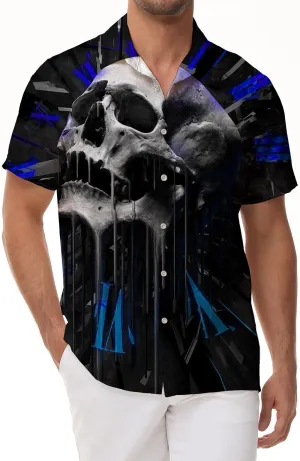 Loose Hawaiian button men's casual abstract shirt short sleeve clothing print black cool skull