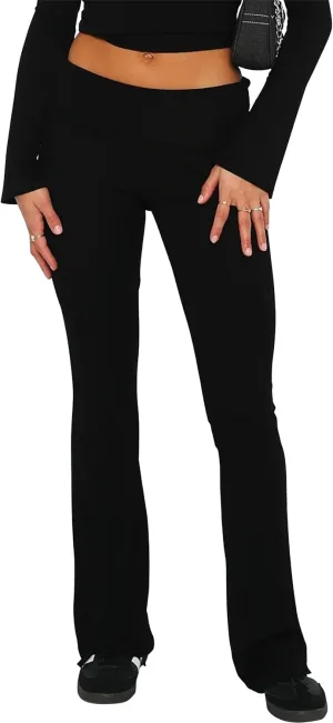 Luckinbaby Women's Flare Skinny Pants Fold Over Leggings Stretch Bootcut Bell Bottom Slim Fit Yoga Pants Y2k Joggers