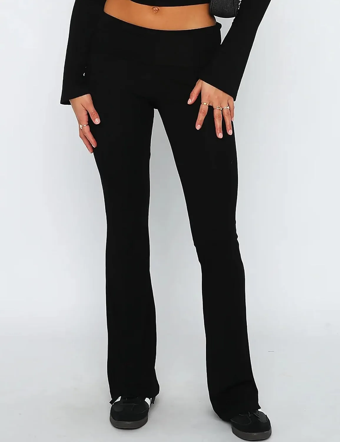 Luckinbaby Women's Flare Skinny Pants Fold Over Leggings Stretch Bootcut Bell Bottom Slim Fit Yoga Pants Y2k Joggers