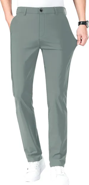 LUSHENUNI Men's Golf Pants Slim High Stretch, Ice Silk Dress Pants with Expandable-Waist Pants