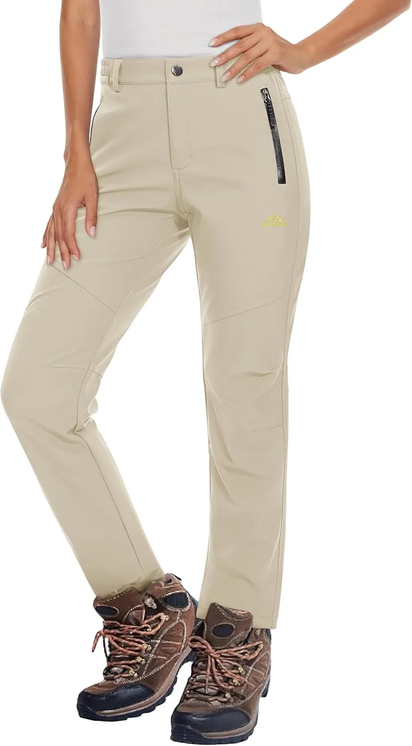 MAGCOMSEN Women's Fleece Lined Waterproof Insulated Softshell Pants Outdoor Snow Ski Pants Winter Warm Hiking Pants