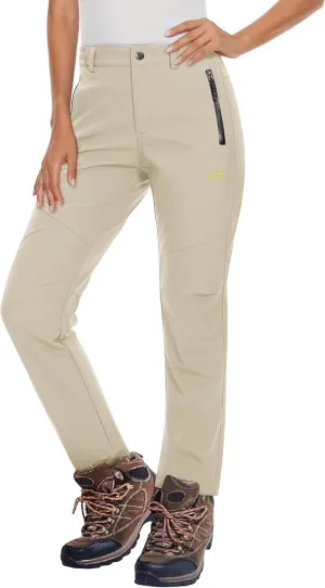 MAGCOMSEN Women's Fleece Lined Waterproof Insulated Softshell Pants Outdoor Snow Ski Pants Winter Warm Hiking Pants