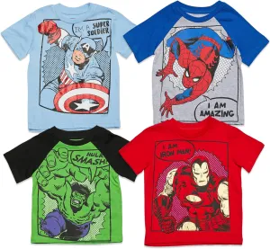Marvel Avengers Spider-Man Mech Strike 4 Pack Cosplay Athletic T-Shirts Toddler to Big Kid Sizes (2T - 18-20)