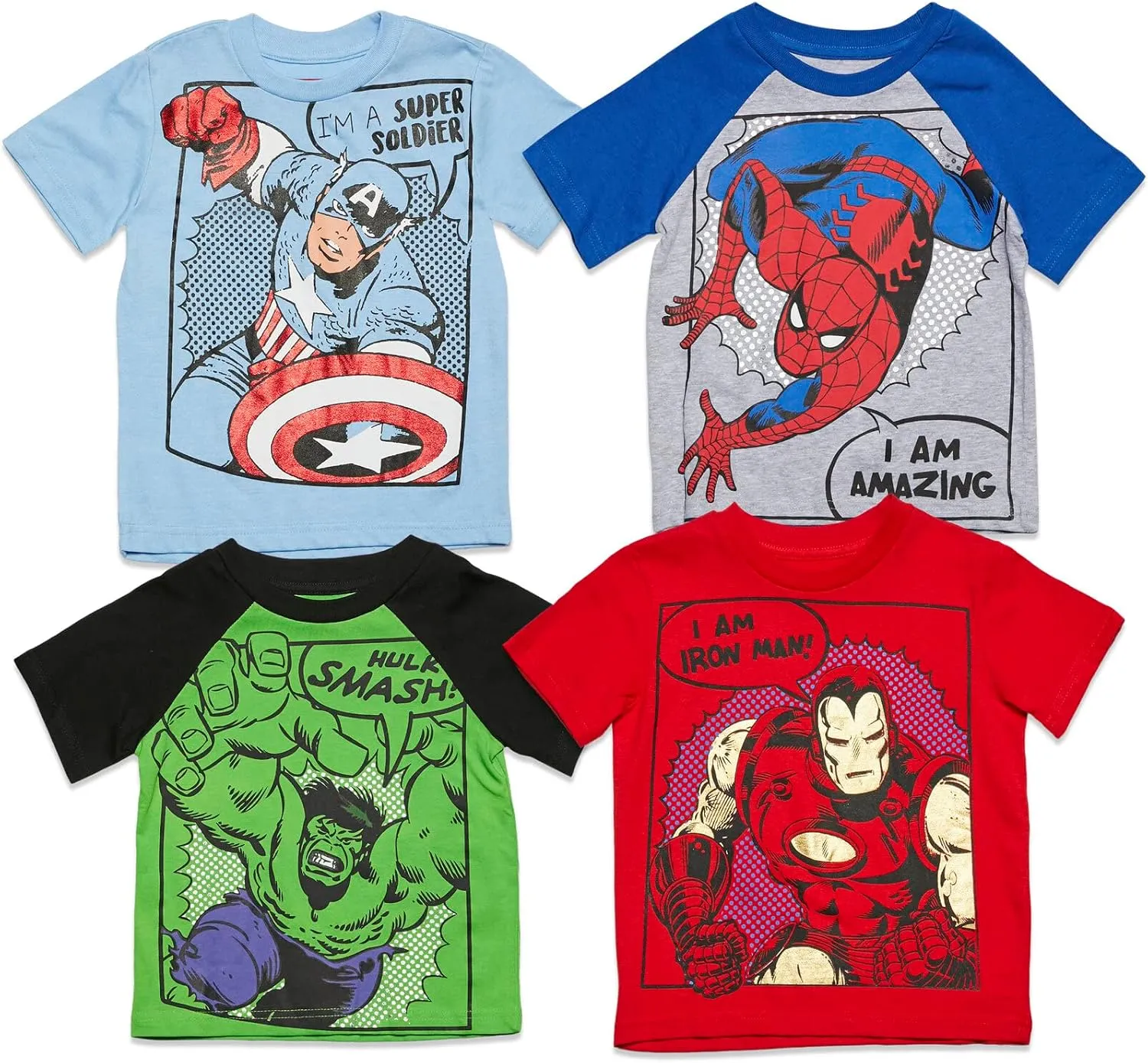 Marvel Avengers Spider-Man Mech Strike 4 Pack Cosplay Athletic T-Shirts Toddler to Big Kid Sizes (2T - 18-20)