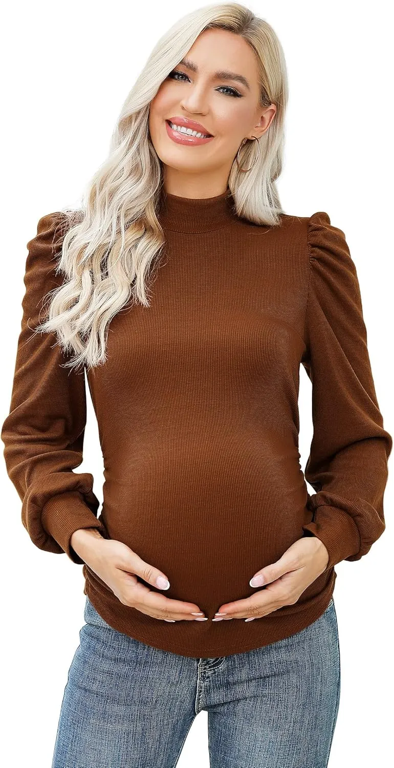 Maternity Shirts Women's V Neck Floral Maternity Tops Smocked Ruffle Hem Tunic Blouse for Women