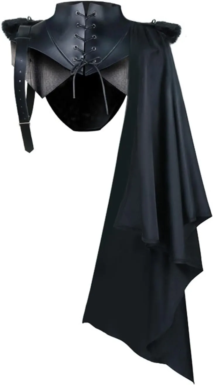 Medieval Cloak Men Renaissance Shoulder Shawl Half Cape Black Cloak with Hood Lace Up Outfits