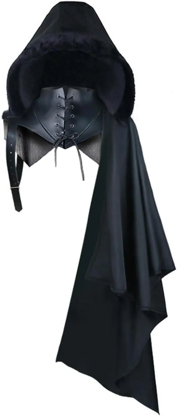 Medieval Cloak Men Renaissance Shoulder Shawl Half Cape Black Cloak with Hood Lace Up Outfits