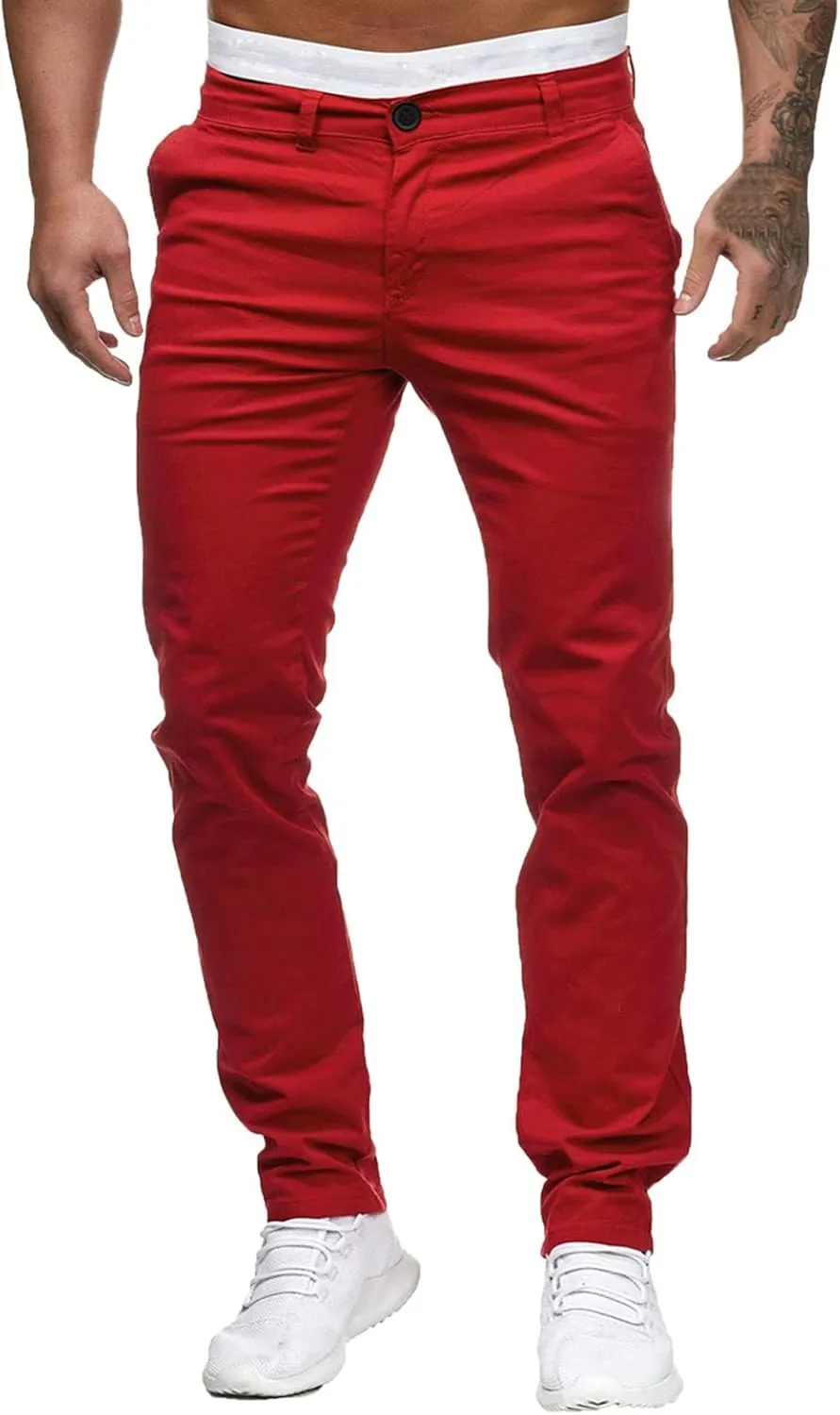 Men Mens Chino Pants Casual Stretch Waist Regular Fit Tactical Tapered Workout Trousers with Pockets Sweatpants for Mens