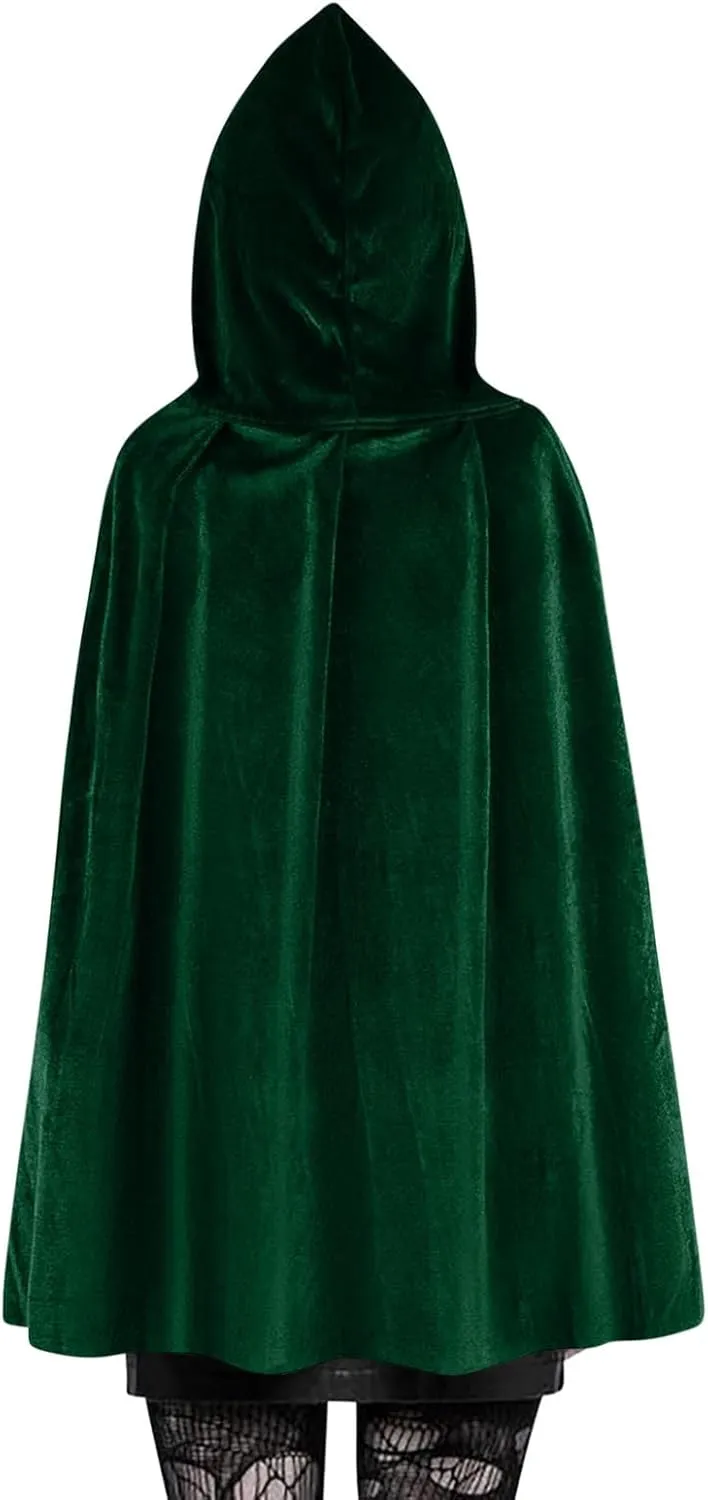 Men Women Gothic Hoodie Cloak Medieval Velvet Robe Steampunk Drawstring Cape Renaissance Solid Coat Halloween Costume