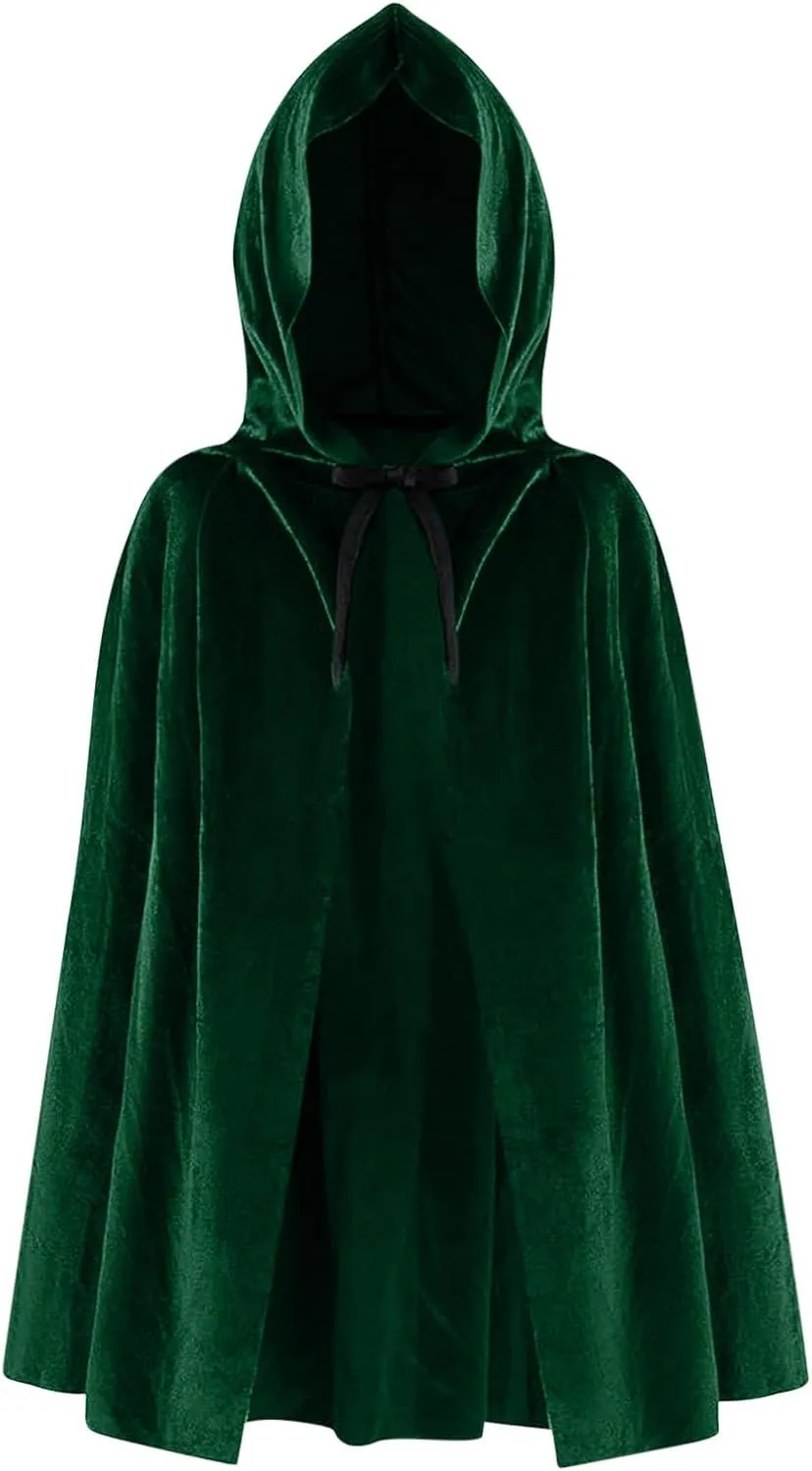 Men Women Gothic Hoodie Cloak Medieval Velvet Robe Steampunk Drawstring Cape Renaissance Solid Coat Halloween Costume