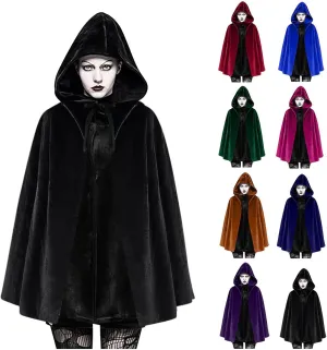 Men Women Gothic Hoodie Cloak Medieval Velvet Robe Steampunk Drawstring Cape Renaissance Solid Coat Halloween Costume