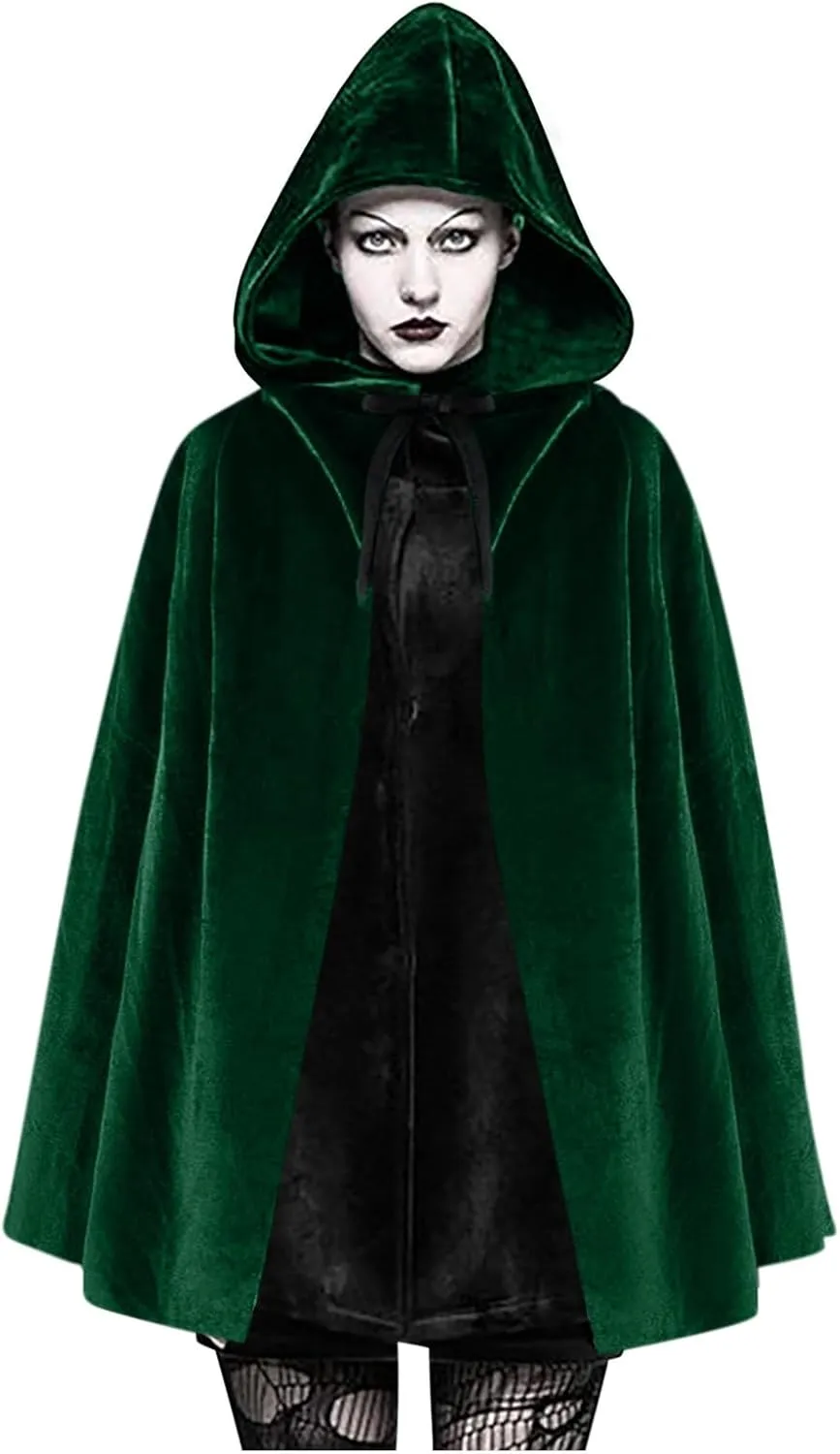 Men Women Gothic Hoodie Cloak Medieval Velvet Robe Steampunk Drawstring Cape Renaissance Solid Coat Halloween Costume
