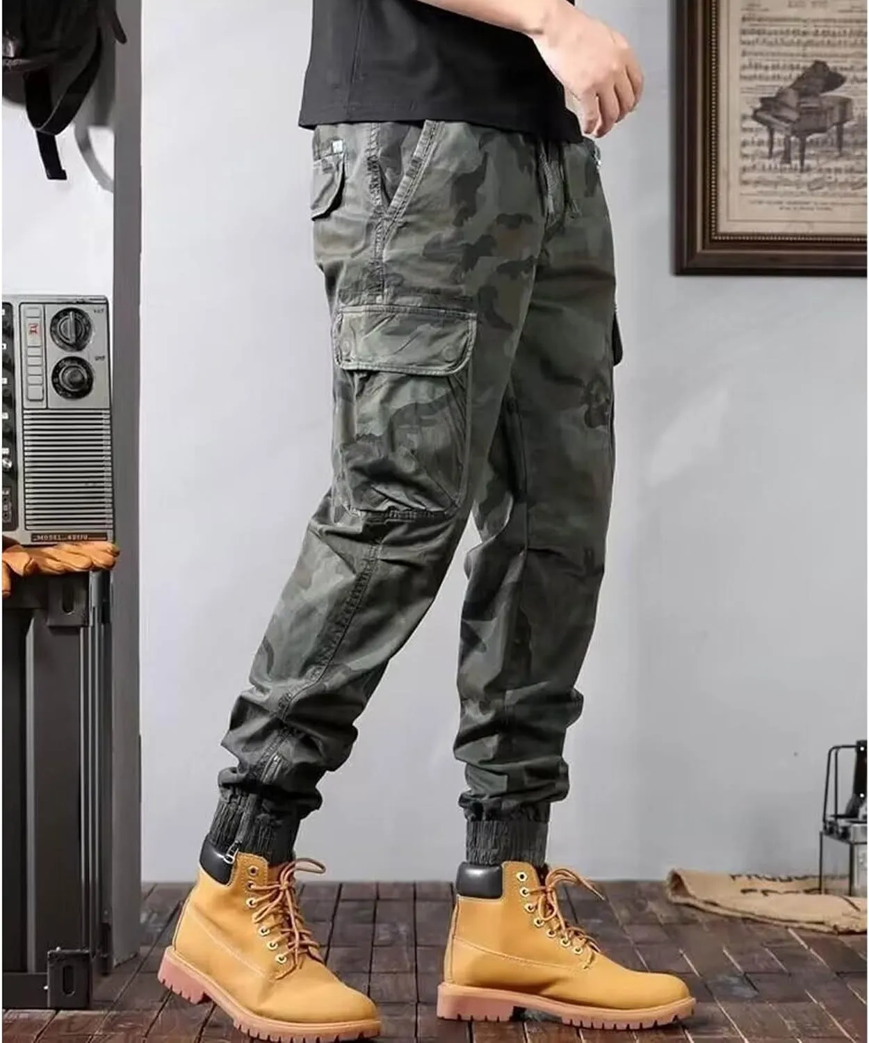 Men'S American Camouflage Cargo Pants Harem Athletic Pants Baggy Multi Pocket Pants Men Fashion Streetwear Pants