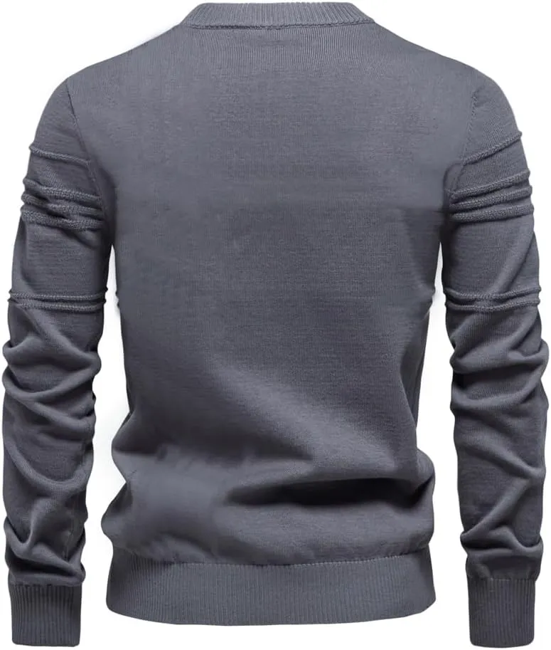 Men's Cable Knit Pullover Sweater Classic Crewneck Sweater Soft Casual Sweaters with Ribbing Edge