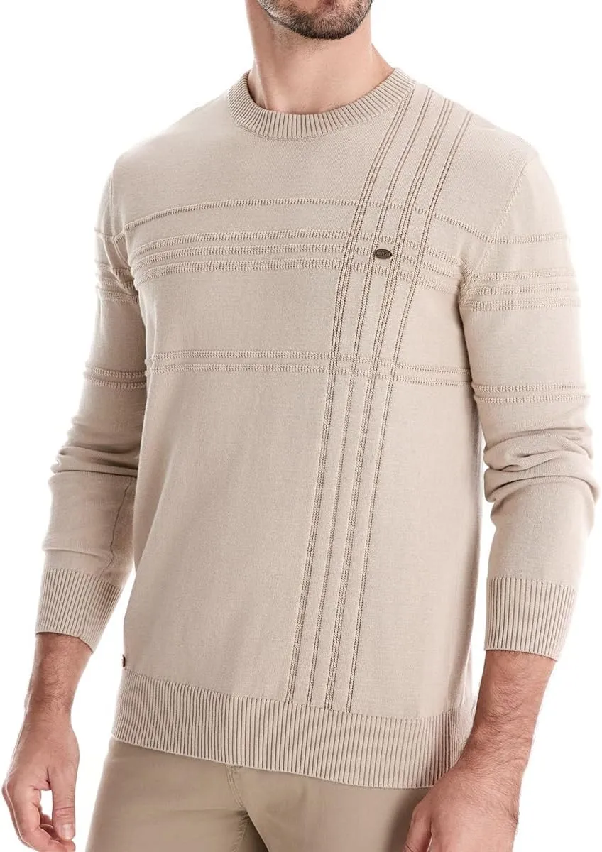 Men's Cable Knit Pullover Sweater Classic Crewneck Sweater Soft Casual Sweaters with Ribbing Edge