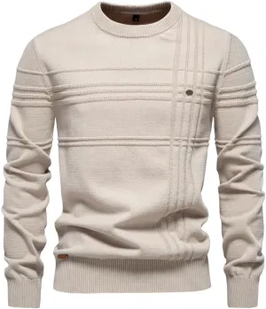 Men's Cable Knit Pullover Sweater Classic Crewneck Sweater Soft Casual Sweaters with Ribbing Edge