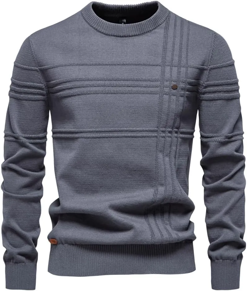 Men's Cable Knit Pullover Sweater Classic Crewneck Sweater Soft Casual Sweaters with Ribbing Edge