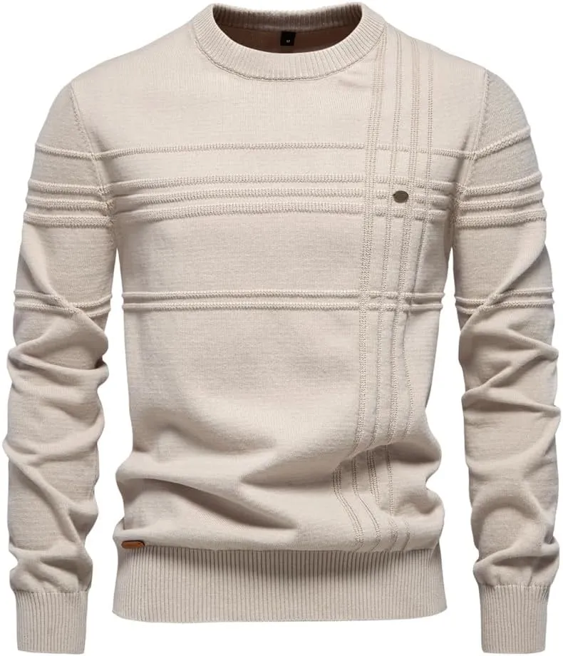 Men's Cable Knit Pullover Sweater Classic Crewneck Sweater Soft Casual Sweaters with Ribbing Edge