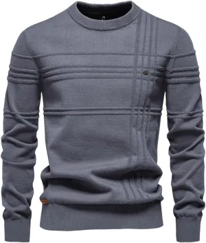 Men's Cable Knit Pullover Sweater Classic Crewneck Sweater Soft Casual Sweaters with Ribbing Edge