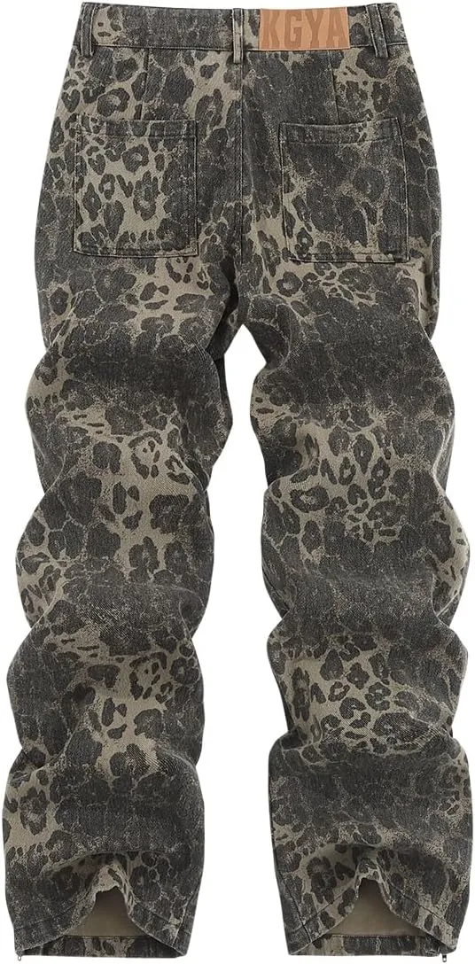 Men's Camo Cargo Pants, Tactical Baggy Straight Wide Legs Denim Work Military Trousers