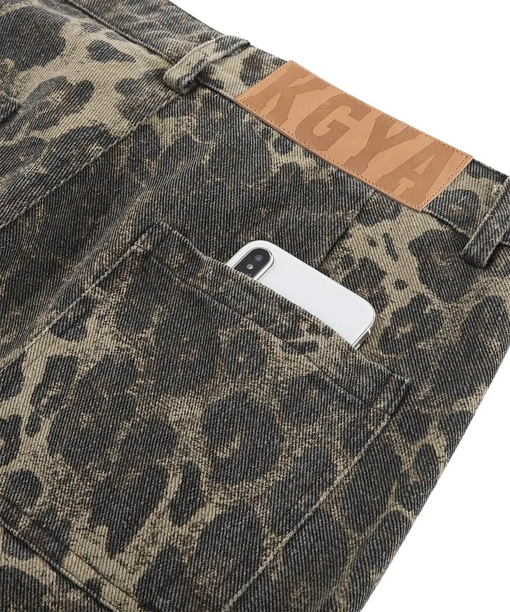 Men's Camo Cargo Pants, Tactical Baggy Straight Wide Legs Denim Work Military Trousers