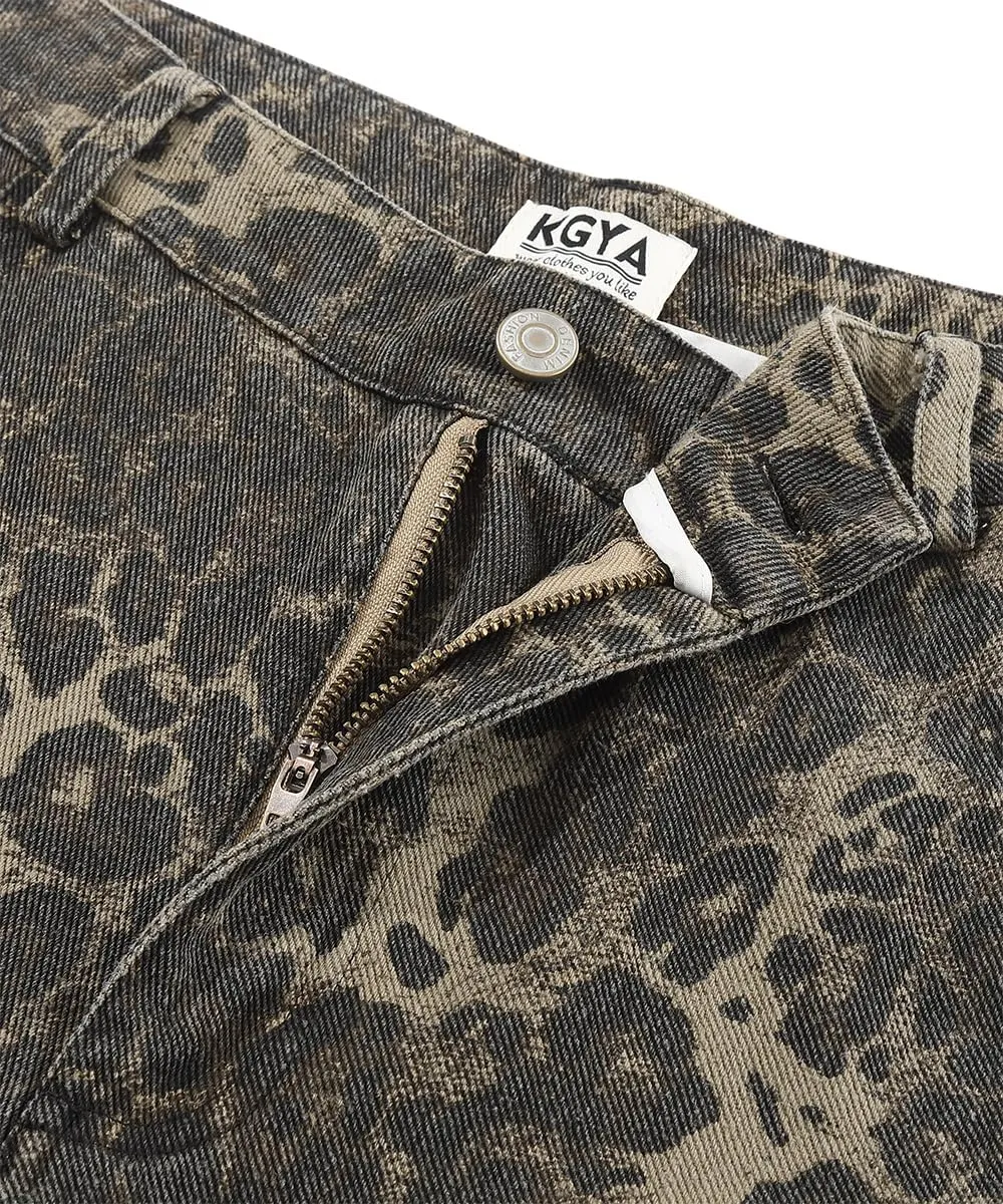 Men's Camo Cargo Pants, Tactical Baggy Straight Wide Legs Denim Work Military Trousers