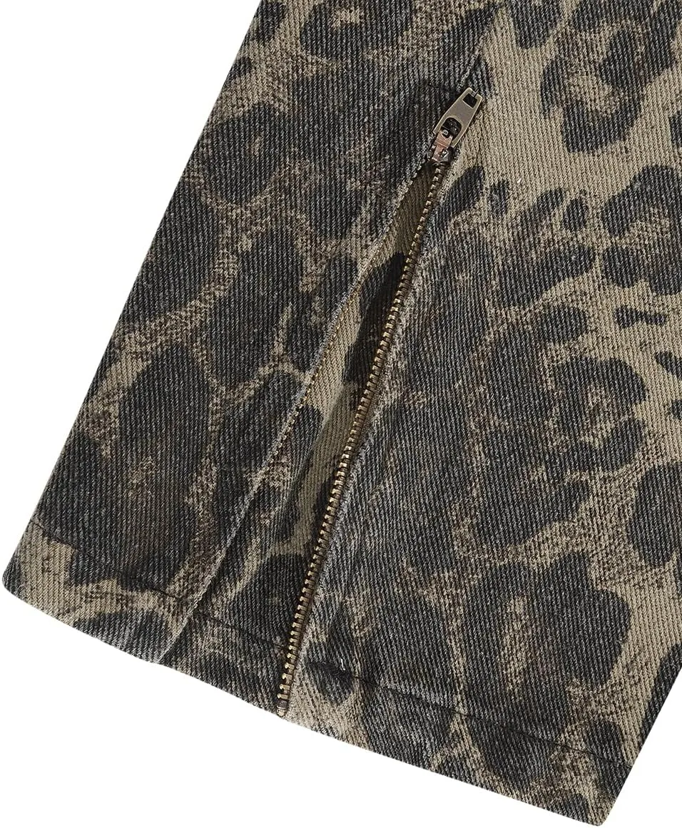 Men's Camo Cargo Pants, Tactical Baggy Straight Wide Legs Denim Work Military Trousers