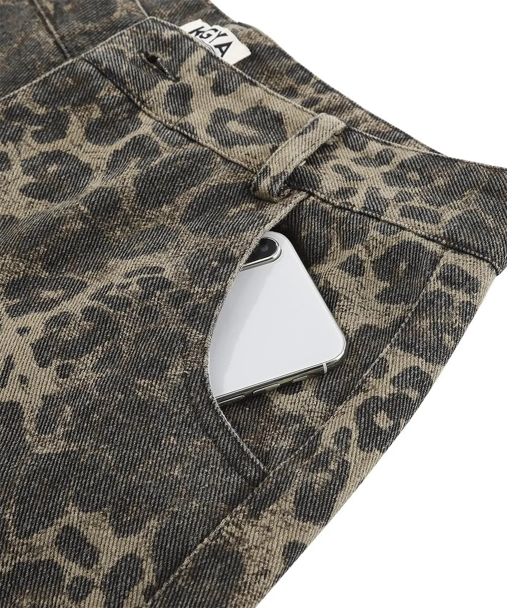 Men's Camo Cargo Pants, Tactical Baggy Straight Wide Legs Denim Work Military Trousers