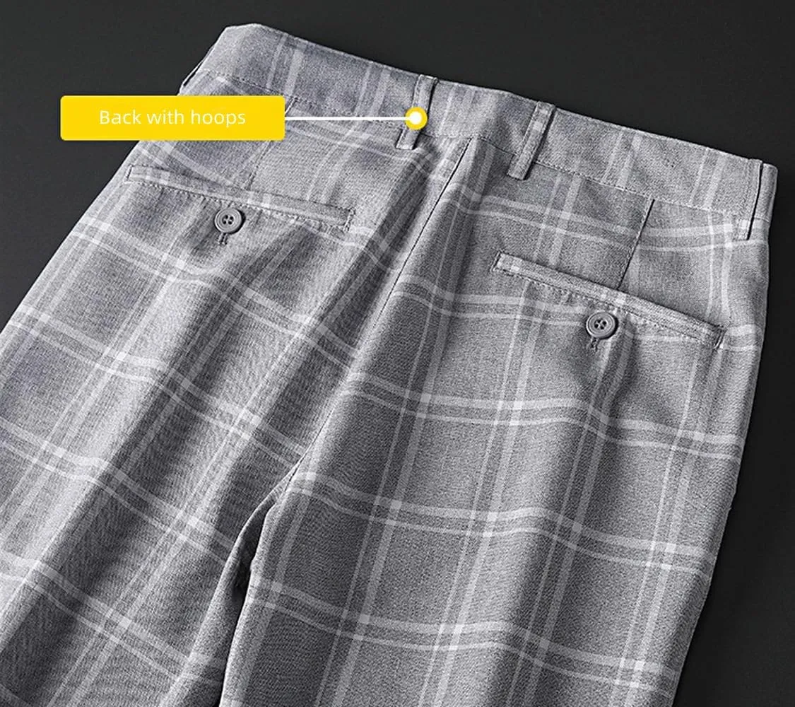 Mens Casual Plaid Pants Fashion Retro Tapered Stretch Pants Slim Fit Business Dress Chino Pants