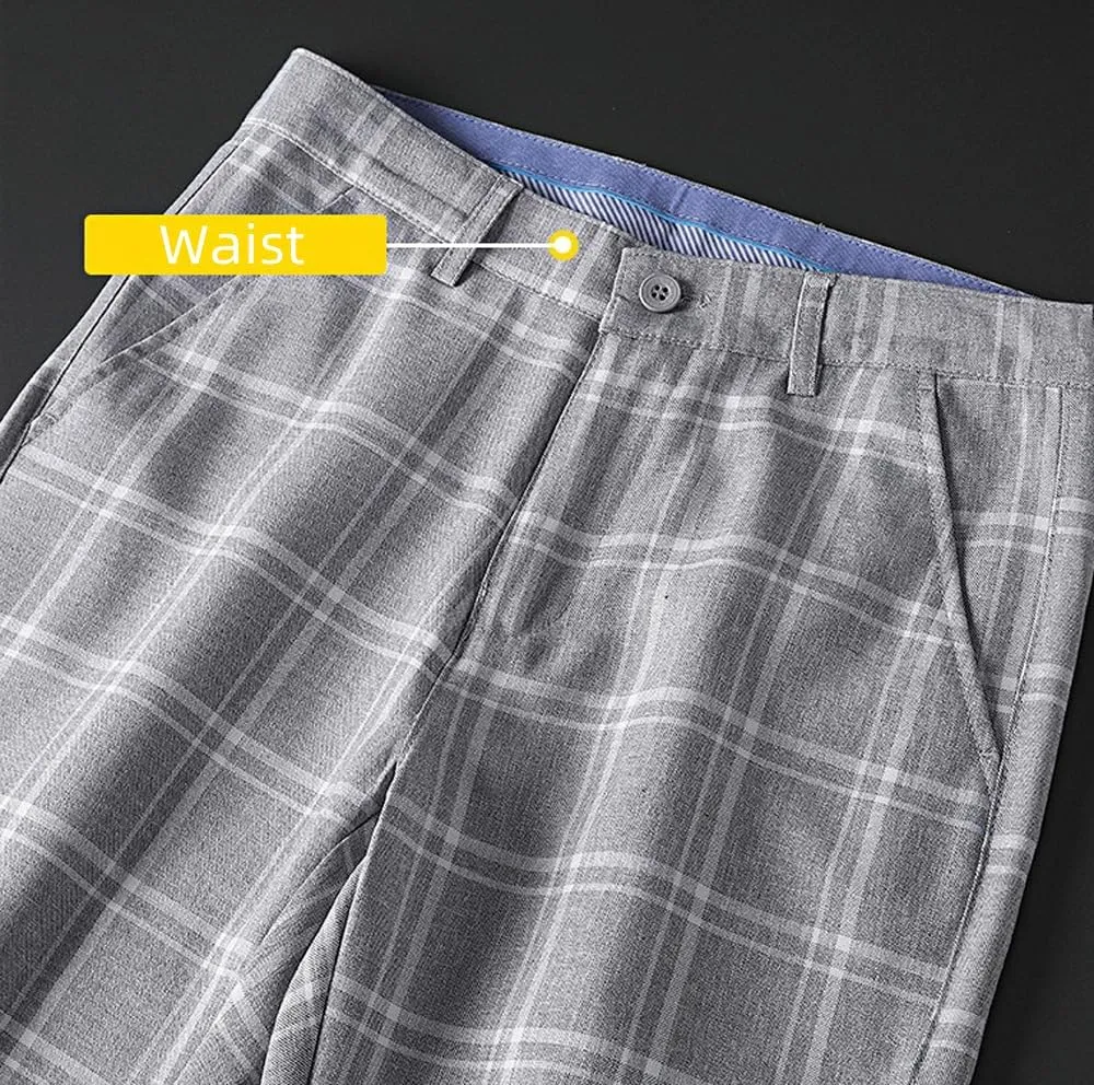 Mens Casual Plaid Pants Fashion Retro Tapered Stretch Pants Slim Fit Business Dress Chino Pants