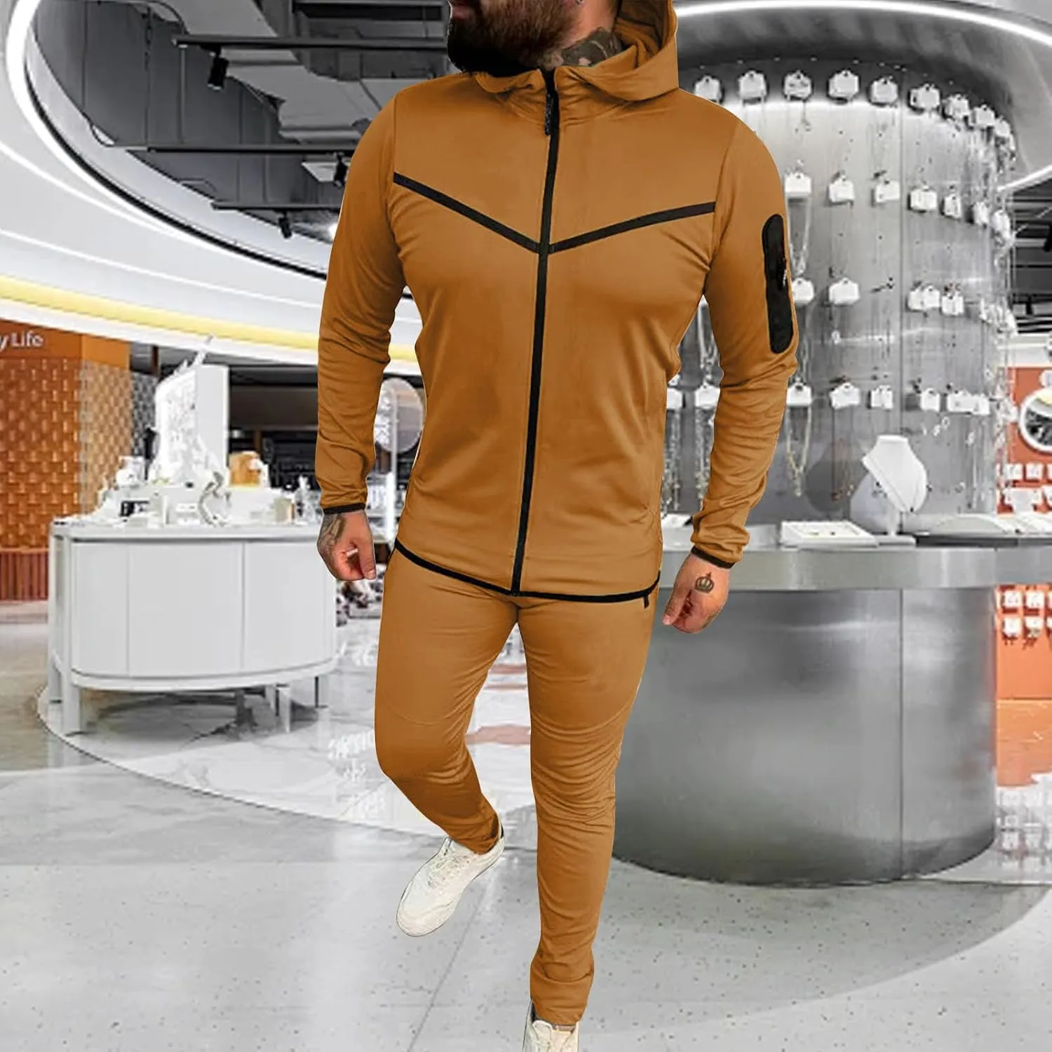 Men's Cotton Jogger Suit 2 Piece Outfit Zip Up Hoodie Tracksuit Sweatshirt Jacket and Sweatpant Casual Sweatsuit Set