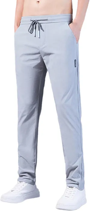 Mens Cotton Linen Pants Drawstring Elastic Waist Straight Leg Pant Workout Sport Pants Multi-Pocket Trousers