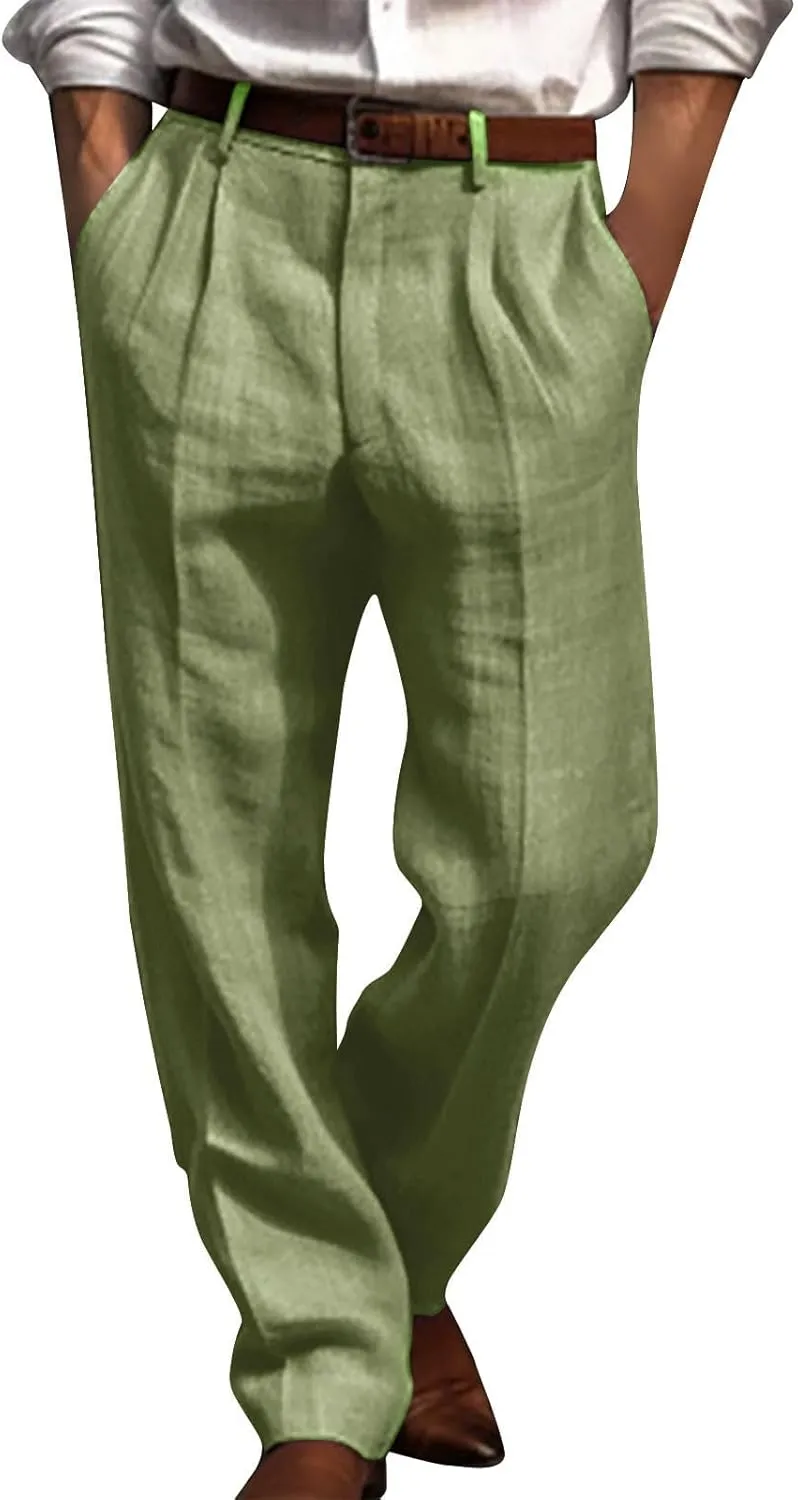 Men's Dress Pants Stretch Classic Fit Suit Pants Casual Pleated Front Dress Pants Straight Fit Pants