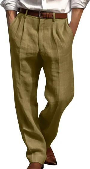 Men's Dress Pants Stretch Classic Fit Suit Pants Casual Pleated Front Dress Pants Straight Fit Pants