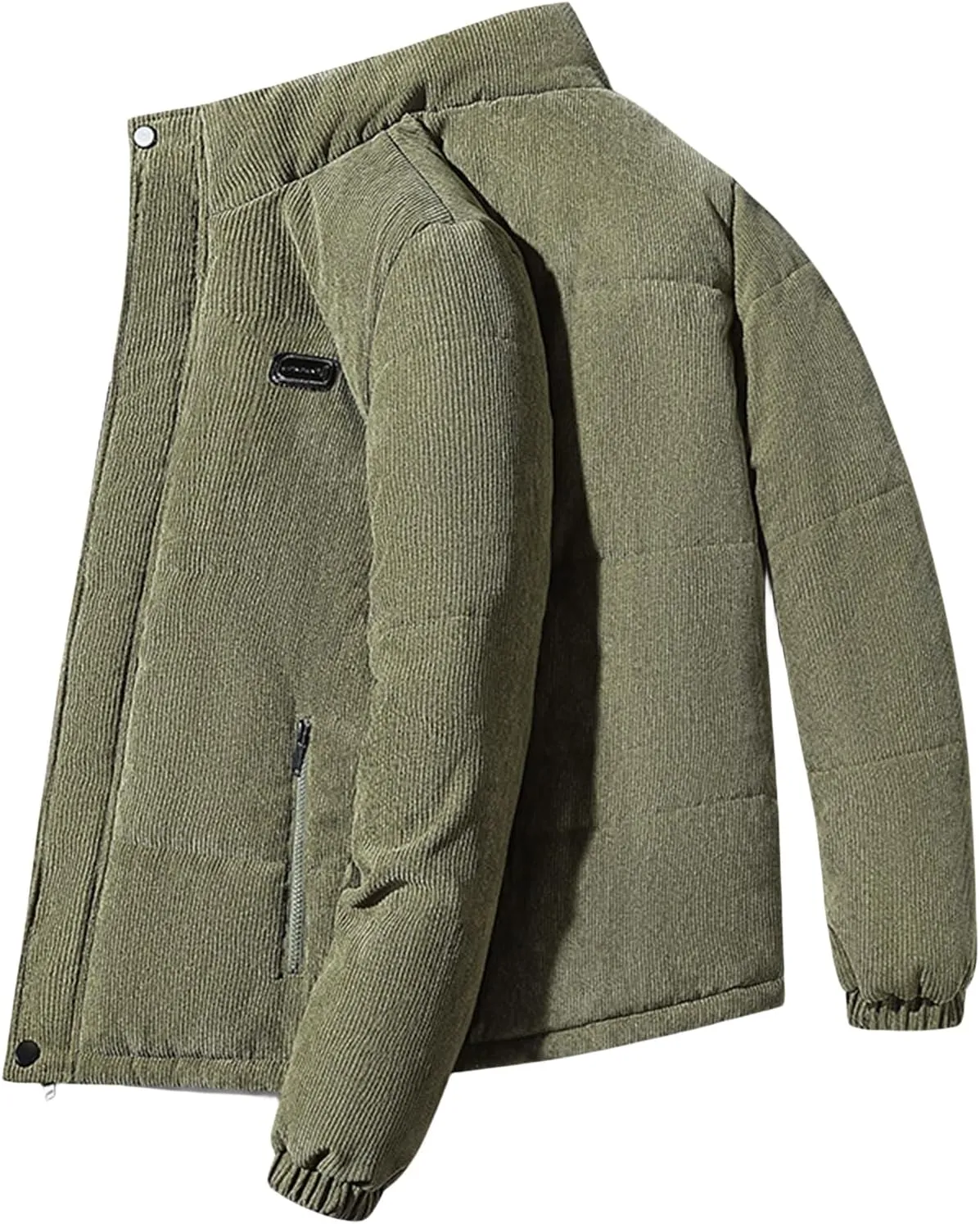 Men's Fashion Corduroy Cotton Padded Jackets Zipper Lapel Long Sleeve Coats Business Loose Warm Fall Winter Tops