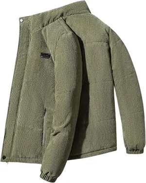 Men's Fashion Corduroy Cotton Padded Jackets Zipper Lapel Long Sleeve Coats Business Loose Warm Fall Winter Tops
