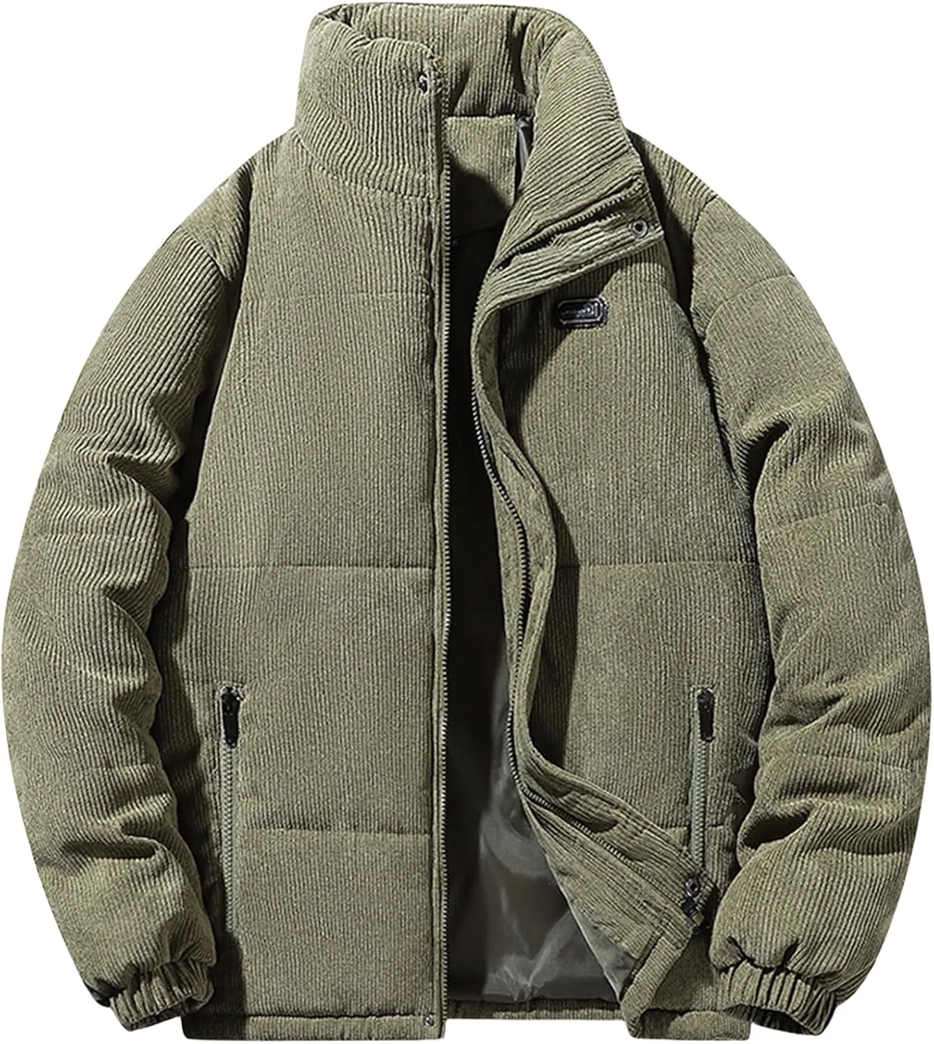 Men's Fashion Corduroy Cotton Padded Jackets Zipper Lapel Long Sleeve Coats Business Loose Warm Fall Winter Tops