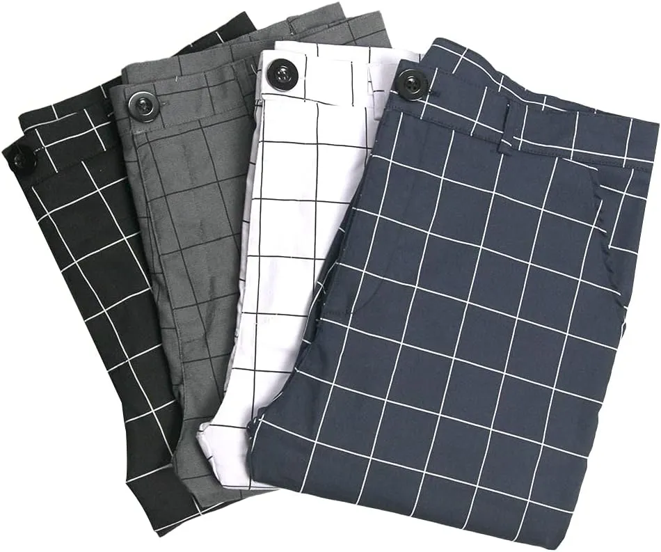 Men's Fashion Stretch Dress Pants Slim Fit Plaid Skinny Long Pants Casual Business Golf Dress Pants