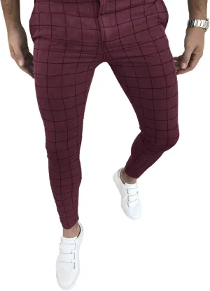 Men's Fashion Stretch Dress Pants Slim Fit Plaid Skinny Long Pants Casual Business Golf Dress Pants