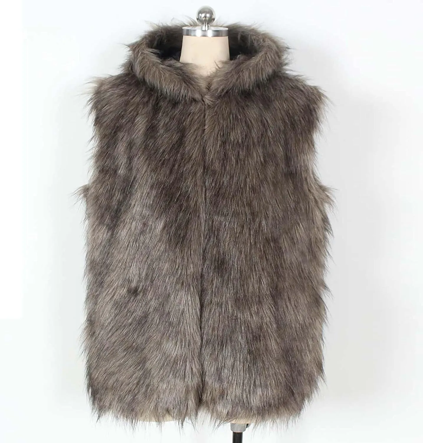 Mens Faux Fur Vest Open Front Sleeveless Hooded Cardigan Fluffy Plush Winter Fashion Faux Fur Hoodie Jackets