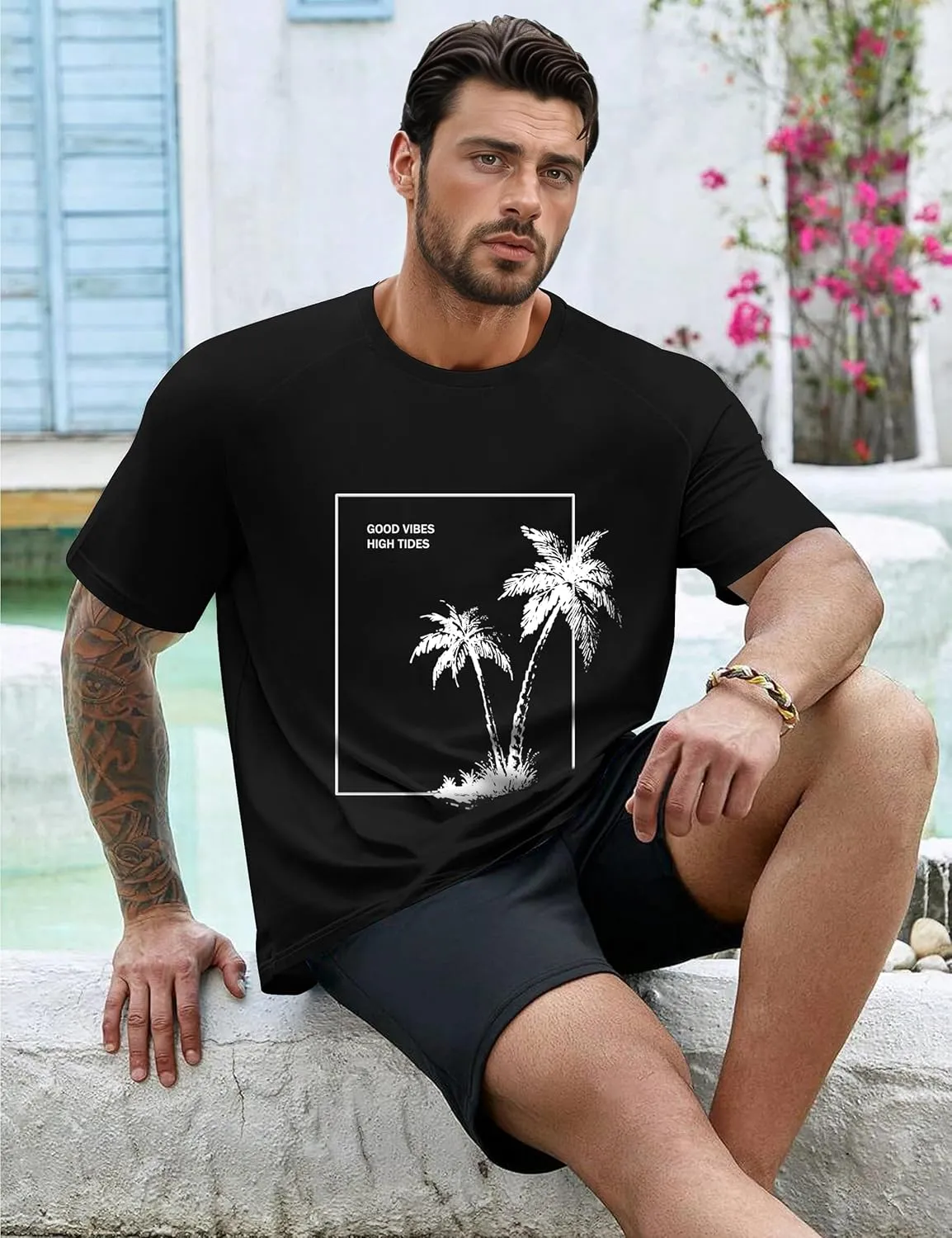 Mens Graphic T-Shirts Fashion Crew Neck Tshirts Gym Muscle Athletic Workout Summer Tee Shirt Top for Man