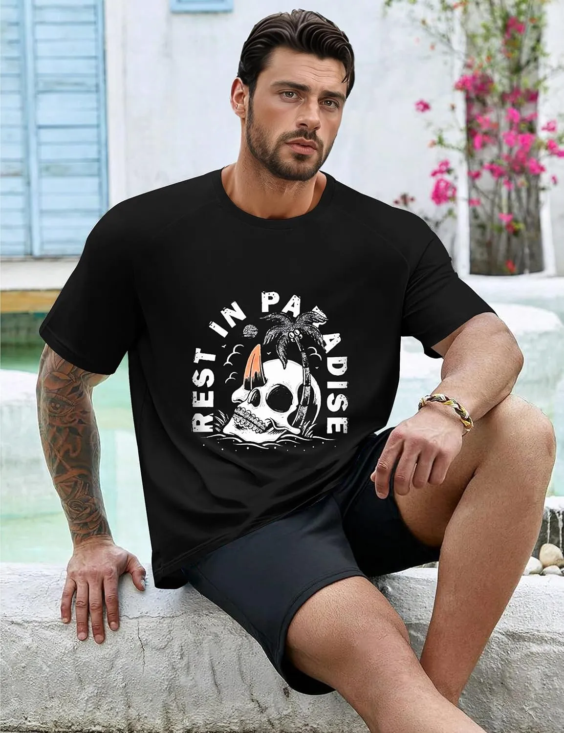Mens Graphic T-Shirts Fashion Crew Neck Tshirts Gym Muscle Athletic Workout Summer Tee Shirt Top for Man