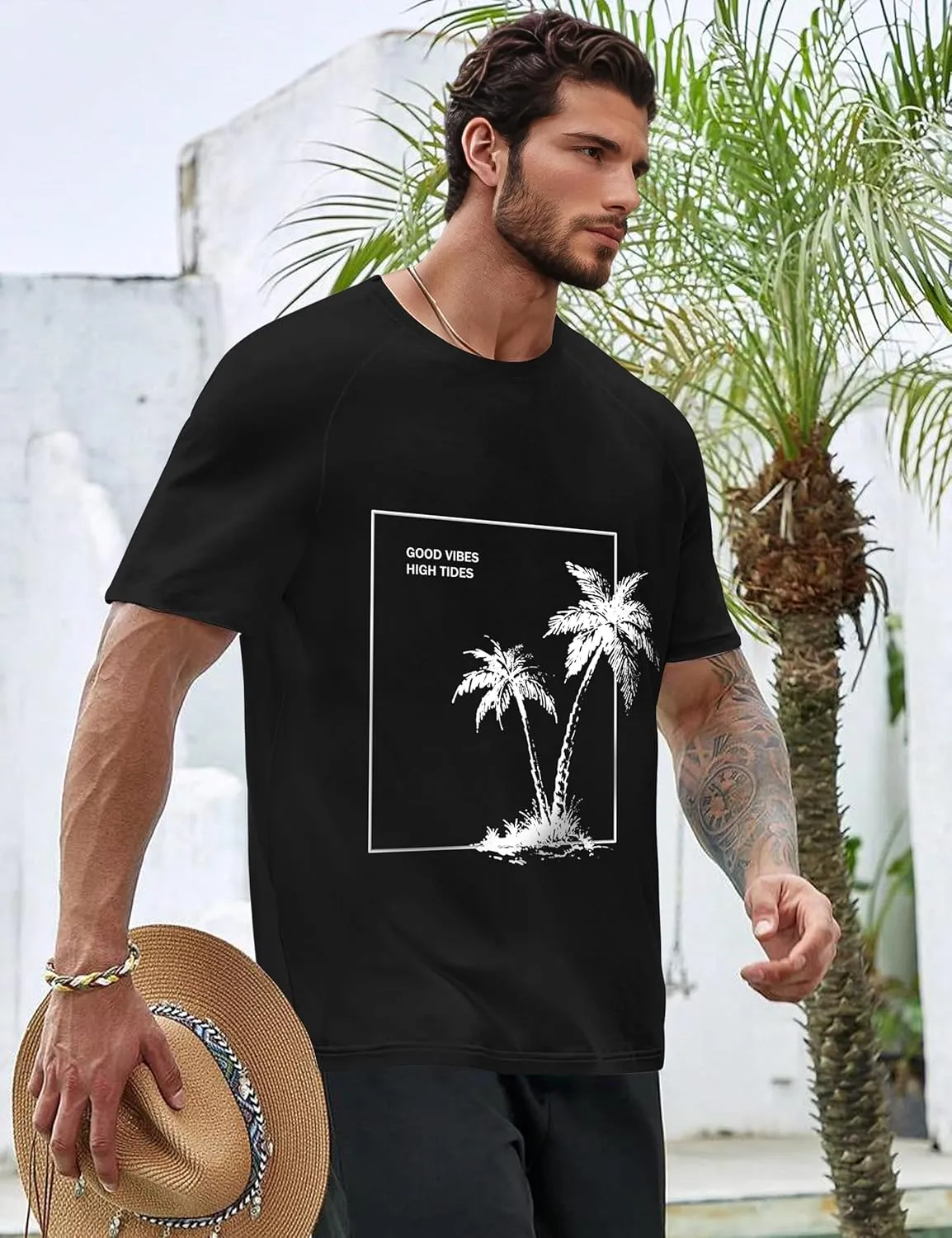 Mens Graphic T-Shirts Fashion Crew Neck Tshirts Gym Muscle Athletic Workout Summer Tee Shirt Top for Man