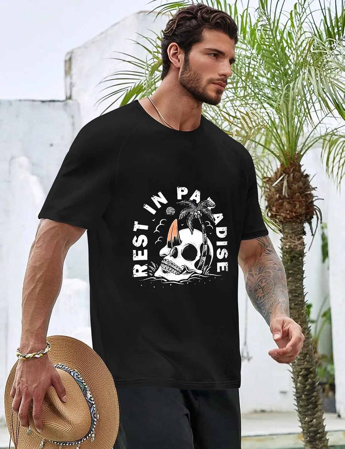 Mens Graphic T-Shirts Fashion Crew Neck Tshirts Gym Muscle Athletic Workout Summer Tee Shirt Top for Man